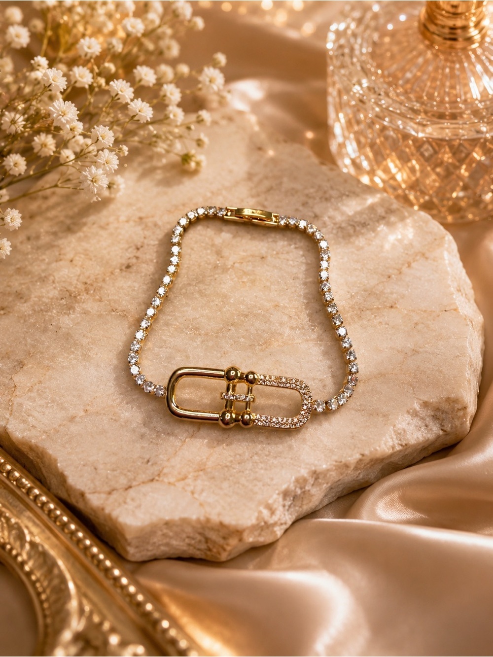 Gold Pavé Paperclip Tennis Bracelet | Stainless Steel Bracelet